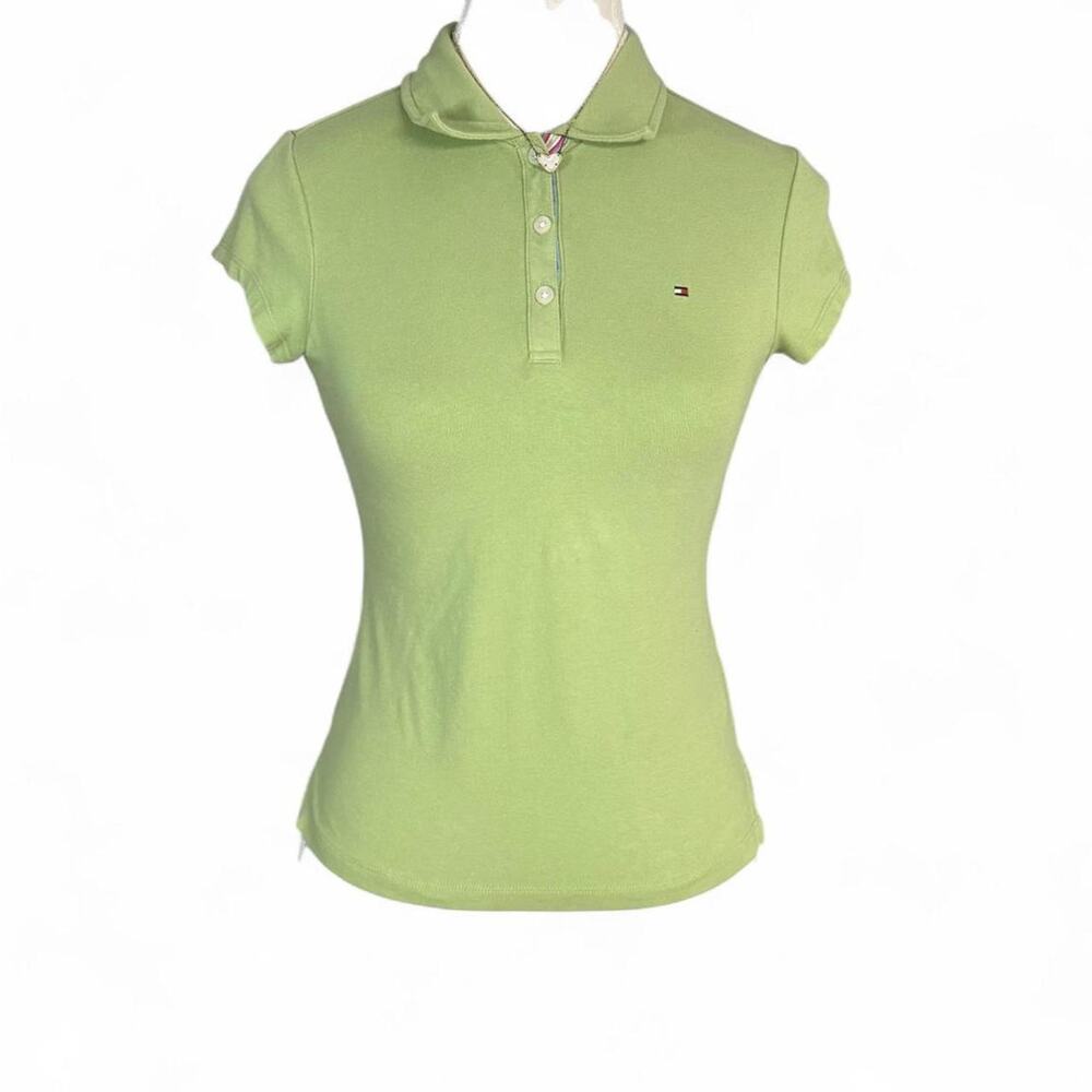 Y2K 2000s Tommy Hilfiger green polo fitted shirt Size M cotton soft material